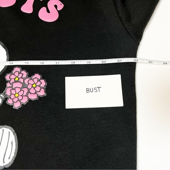 Peanuts Snoopy Pullover Sweatshirt Small black graphic crew fleece top flowers - Picture 9 of 11